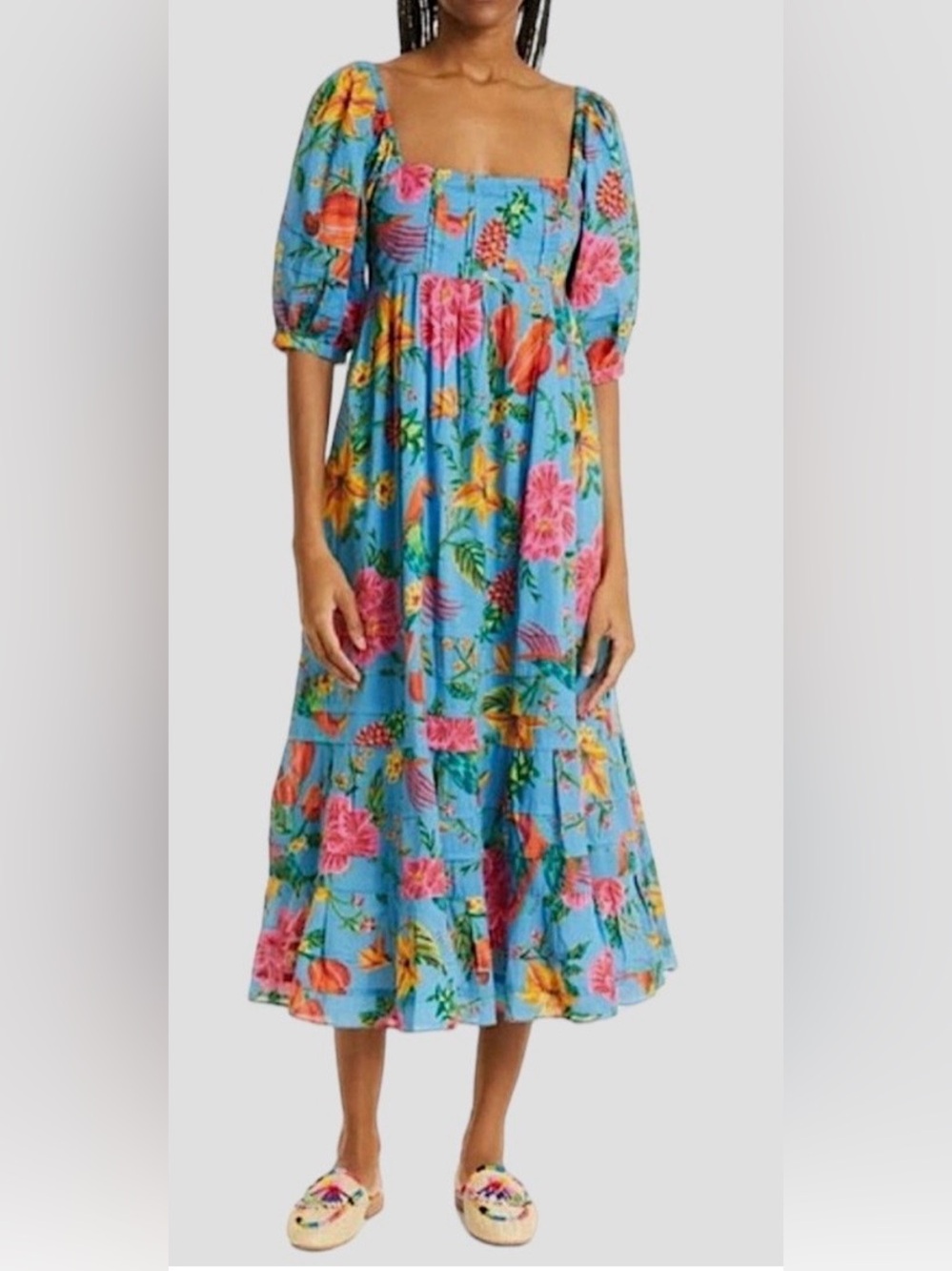 FARM Rio Cotton Toucans Garden Blue Midi Dress Size
Small